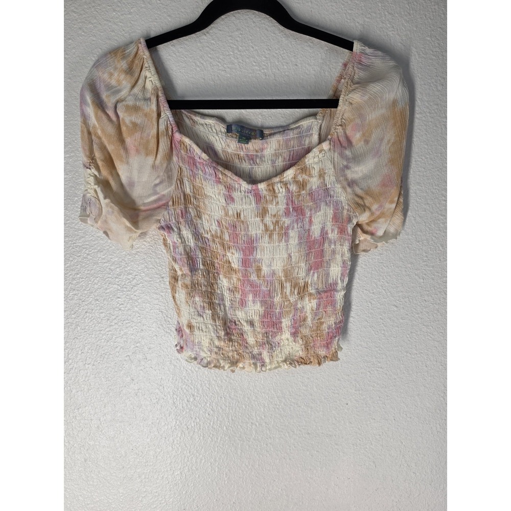 Good Luck Gem Women M Tie-Dye Scoop Neck Short Sleeve Top Blouse Shirt Tee